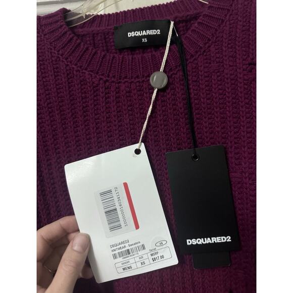 NWT Dsquared2 Ripped Distressed Magenta Wool Sweater Size XS (S-M) Runs BIG - Picture 11 of 13